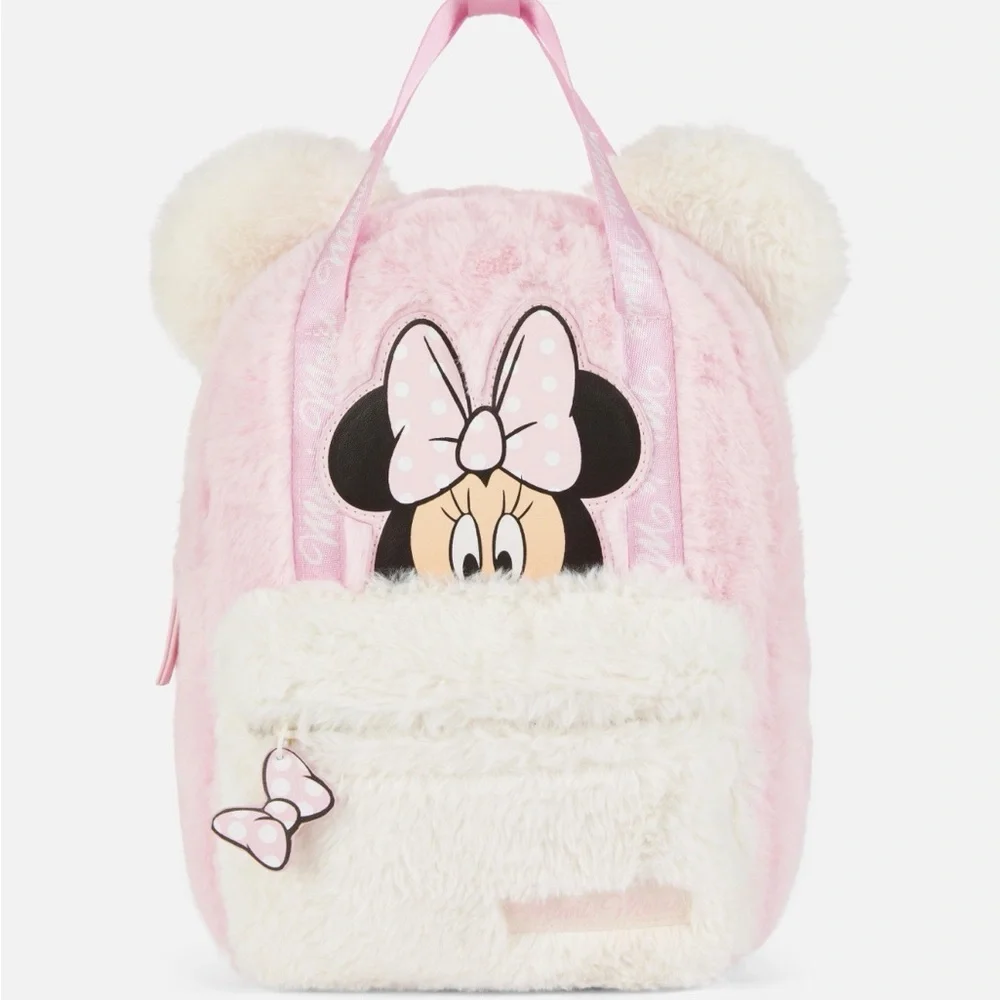 Disney Minnie Mouse Plush Pink and Cream Backpack NWT